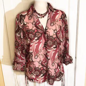 CANDA C&A Groovy Pink Brown Blouse Buttondown Top